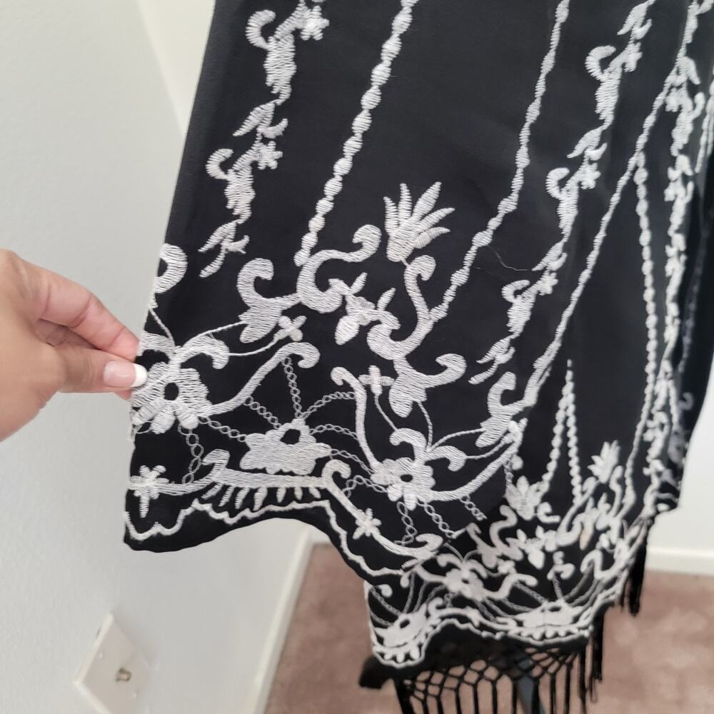 Topshop Kimono‎ Open Front Cardigan Embroidered Fringe Long Sleeve Witchy Sz 8 - Picture 11 of 15